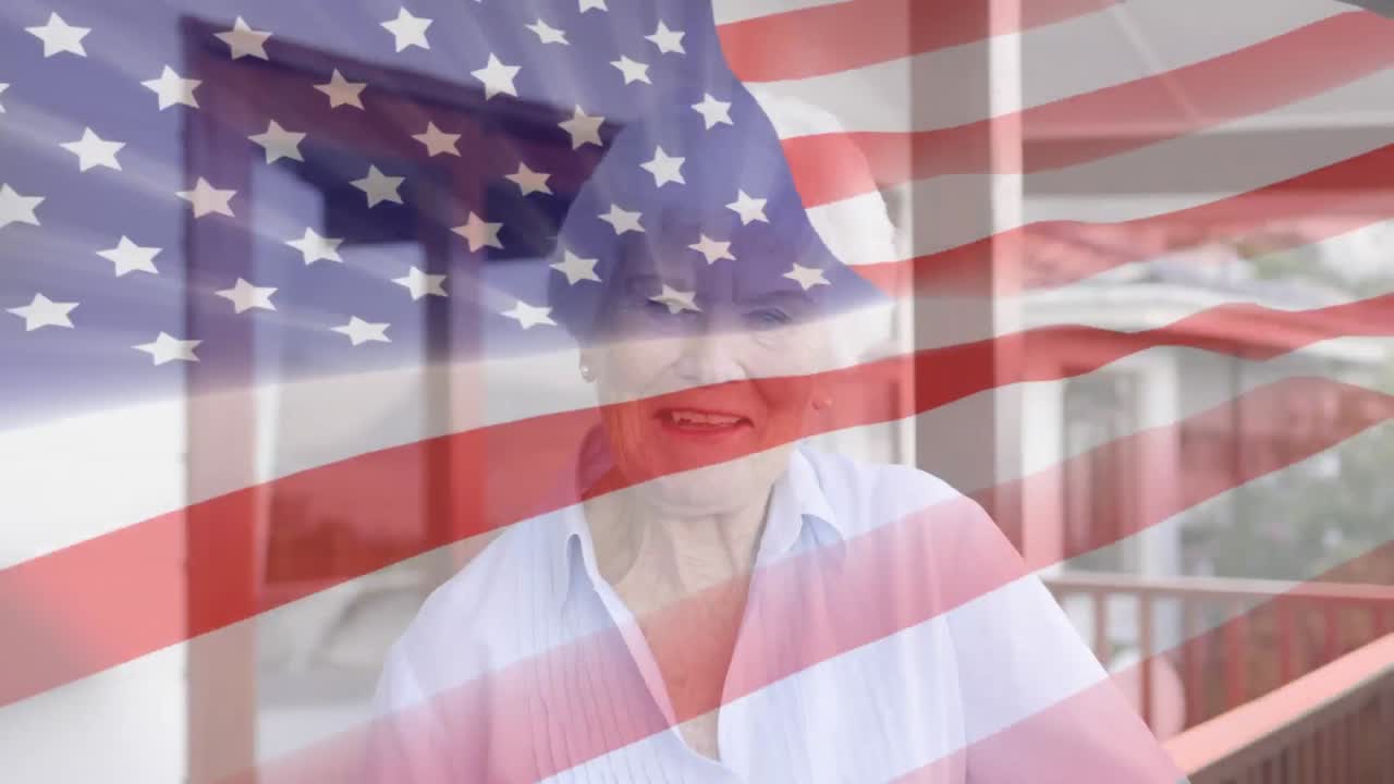 미국 국기를 흔들며