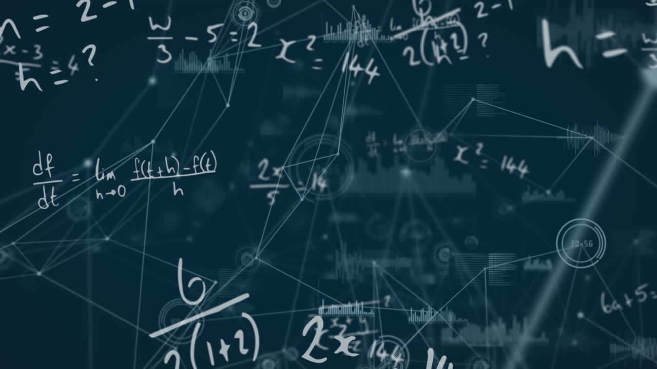 animación de la red de conexiones con iconos sobre ecuaciones matemáticas