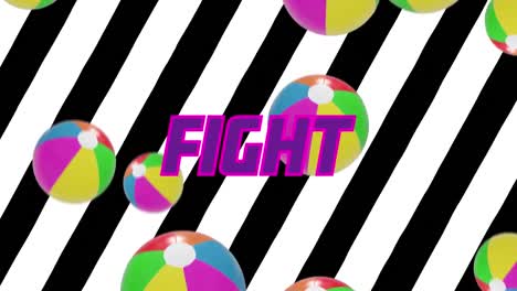 Animation-of-fight-text-over-beach-balls-pattern