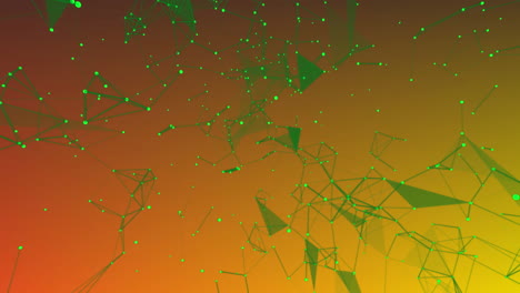 animation of green illuminated dots connecting with lines and moving on gradient background