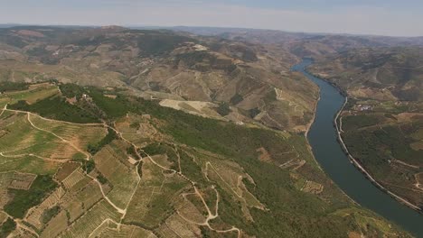 Aerial-View-Douro-River-Crossing-Mountains