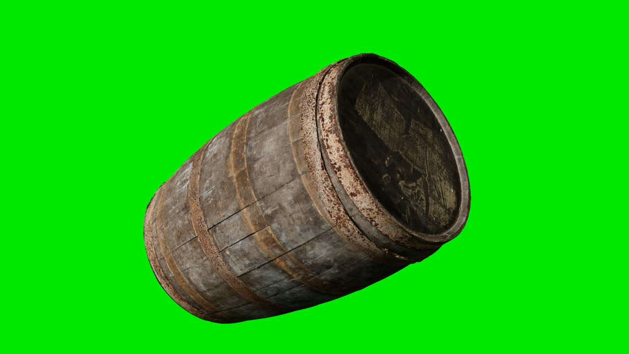 Wooden barrel for wine or beer at green chromakey background