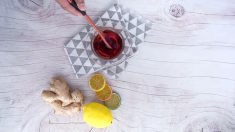 ginger and lemon tea preparation