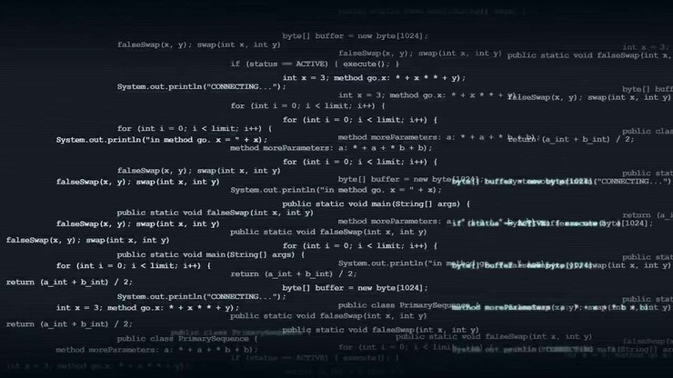 Codice di programmazione Java che scorre su sfondo scuro