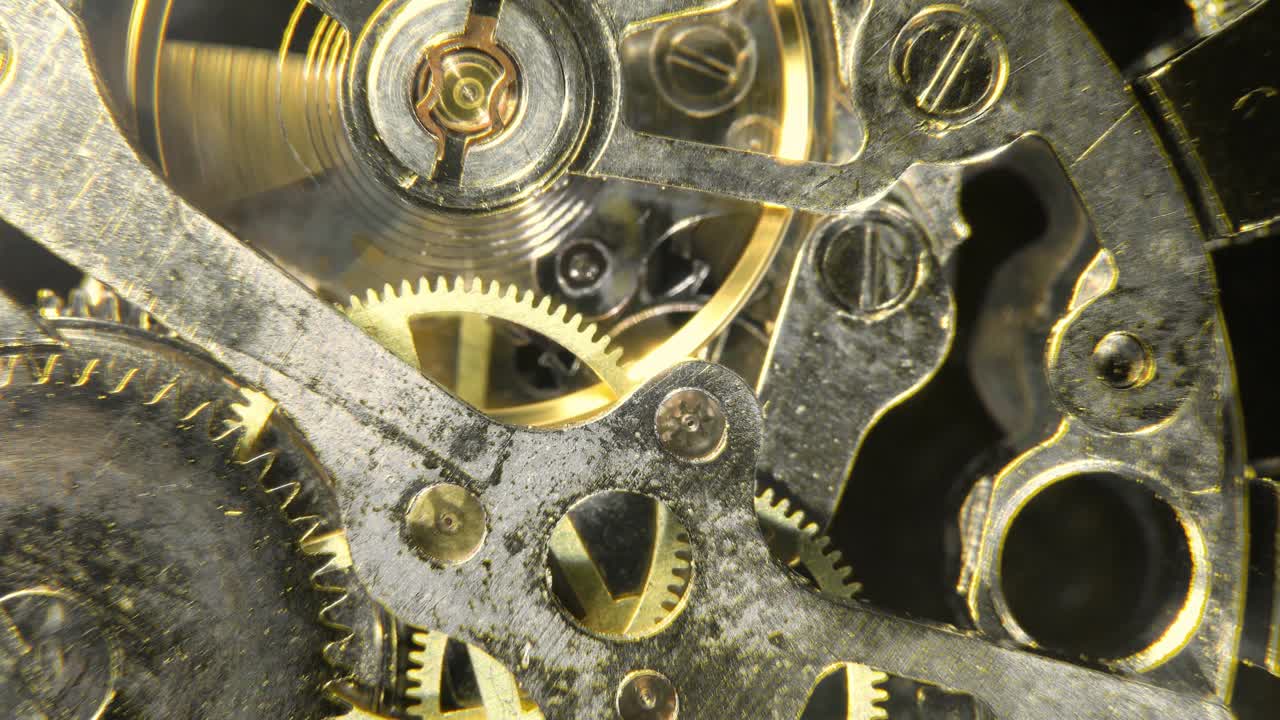 Watch mechanism macro loop. Old vintage clock mechanism working