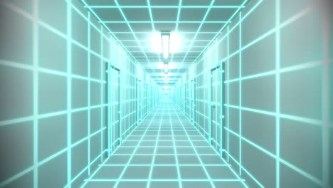 endless white corridor doors neon tron 80s arcade glow loop wireframe matrix 4k