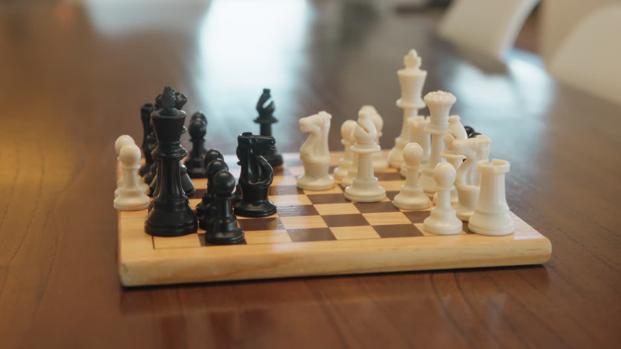 Chess Game on Wooden Table