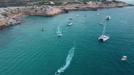 overview of cala comte, ibiza, spain