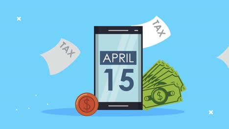 tax day animation with smartphone and money