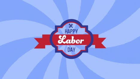 animation of labor day text over tools, red, white and blue of united states of america