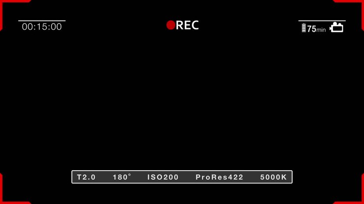 Sovrapposizione interfaccia di registrazione telecamera con timecode e impostazioni