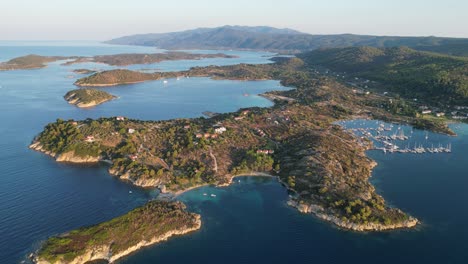 halkidiki coastline, islands and nature landscape in sithonia, greece - aerial 4k