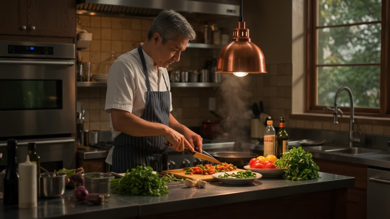 chef preparando verduras en la cocina