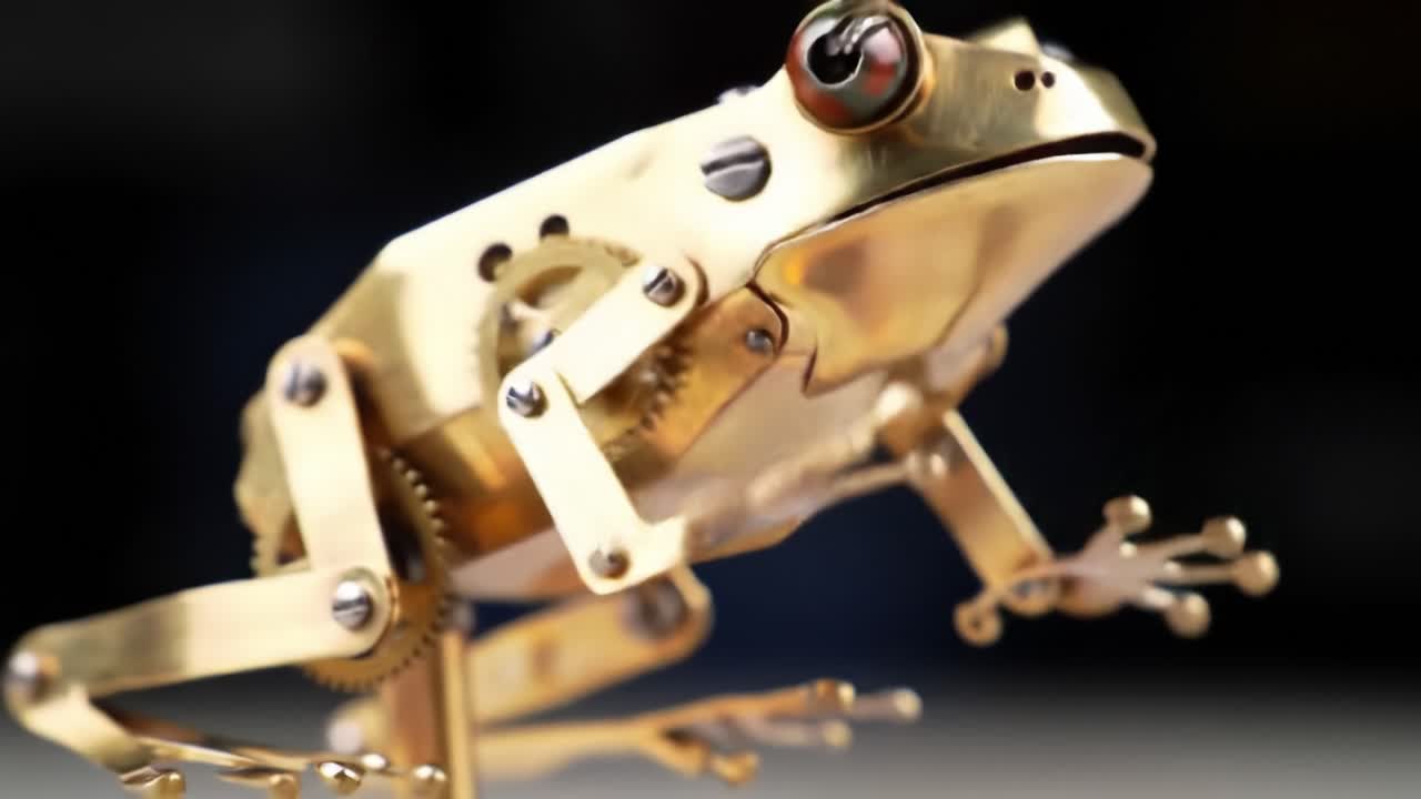 Intricately Designed Mechanical Frog: A Stunning Display of Artistry and Engineering in Kinetic Sculpture Capturing the Essence of Nature through Technology
