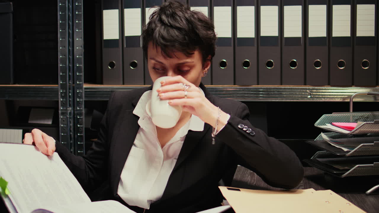 Woman working with files and documents in the office