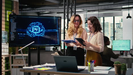 vertical video team of colleagues using strategic artificial intelligence cloud computing