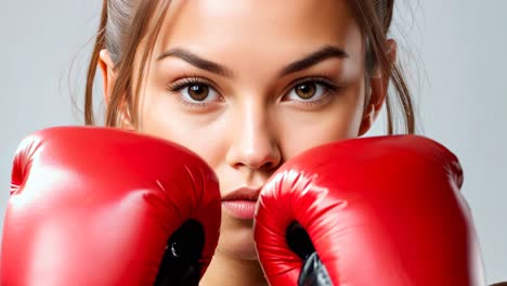 una mujer con guantes de boxeo rojos posando para una foto