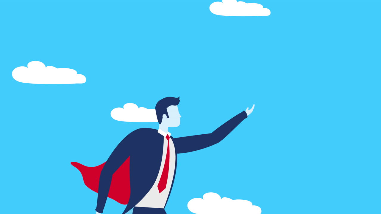 hombre de negocios trabajador con héroe volando