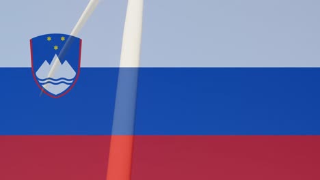 Animación-De-La-Bandera-De-Eslovenia-Sobre-Un-Aerogenerador.