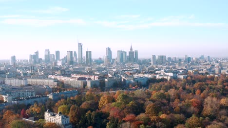 Panoramic-view-of-skyscrapers-horizon-background-at-Warsaw-Poland,-Europe