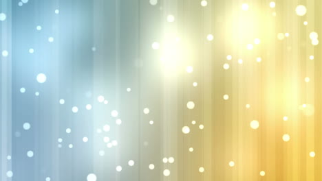 red particles floating over multiple white spots against yellow and blue gradient striped background