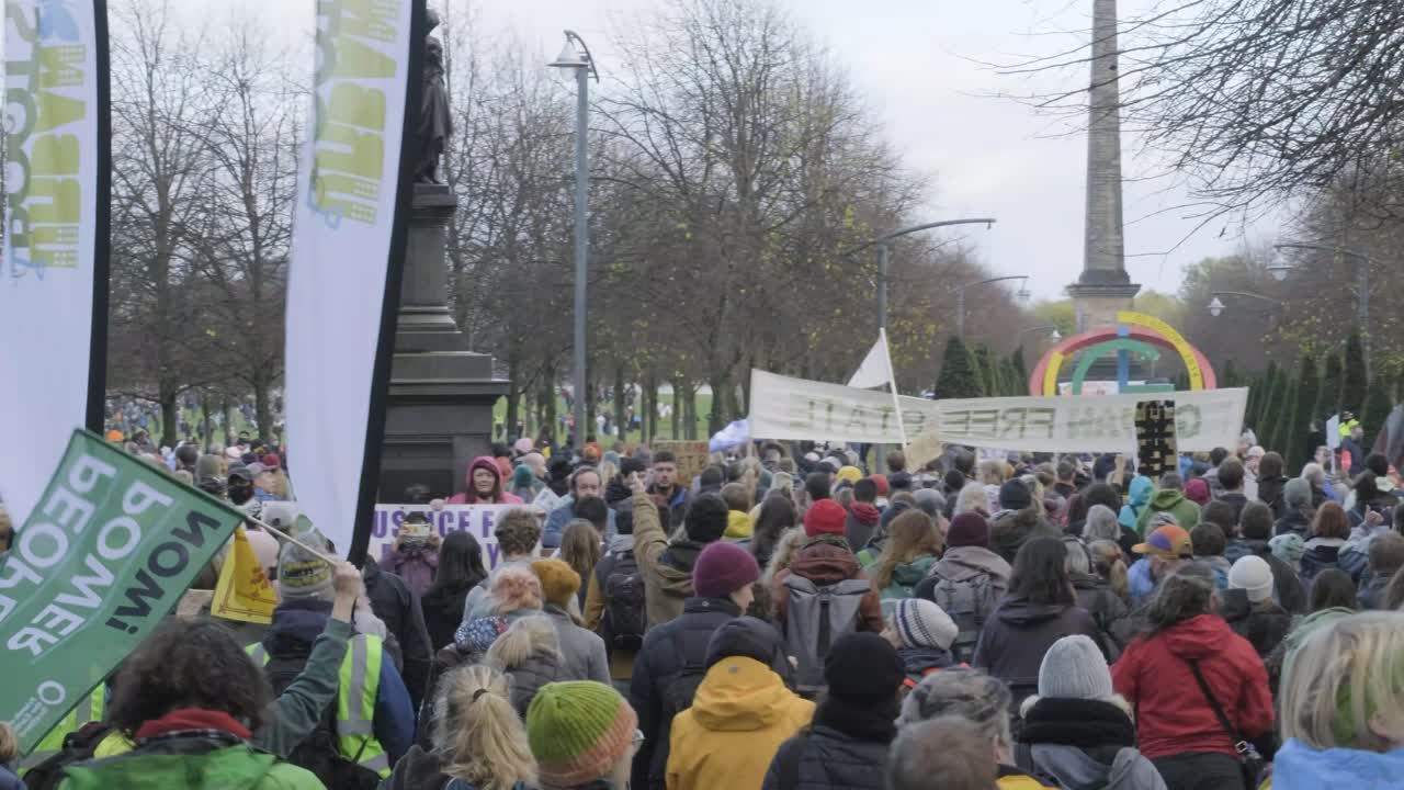 Over 250000 people march in protest from Kelvingrove park to Glasgow green during COP26.