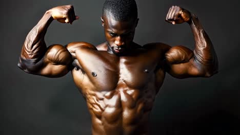 a man flexing his biceps in a dark room