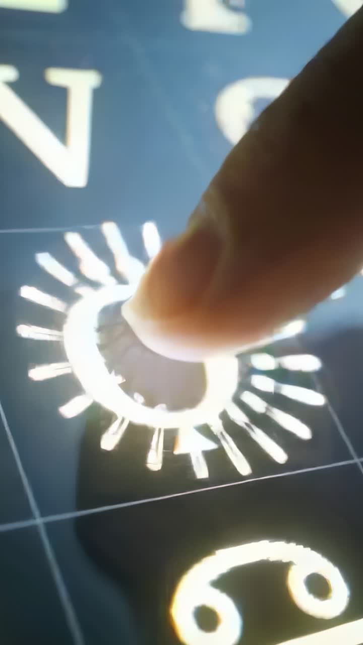 Vertical video: Hovering fingertip initiating press on phone touchscreen, selecting O glyph to type