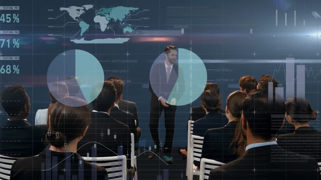 비즈니스 사람들과 디지털 인터페이스