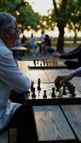 elderly men playing chess in a park
