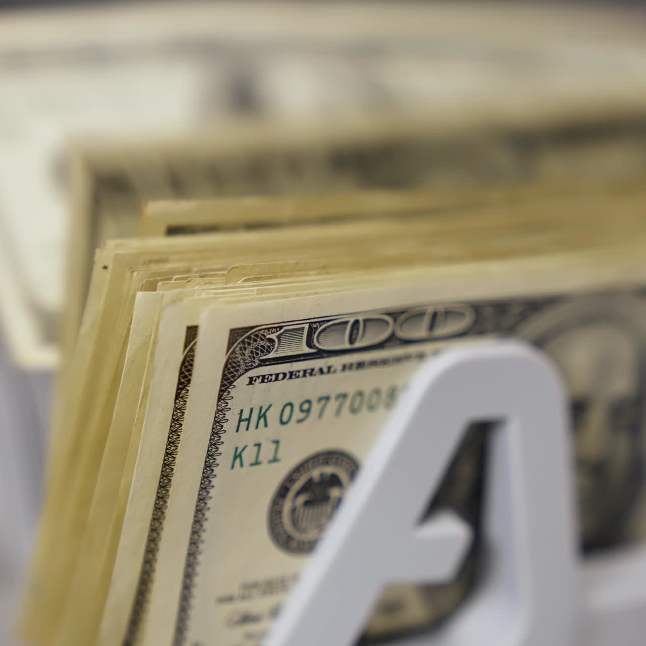 Counting dollar banknotes. Money counting equipment for paper money calculation