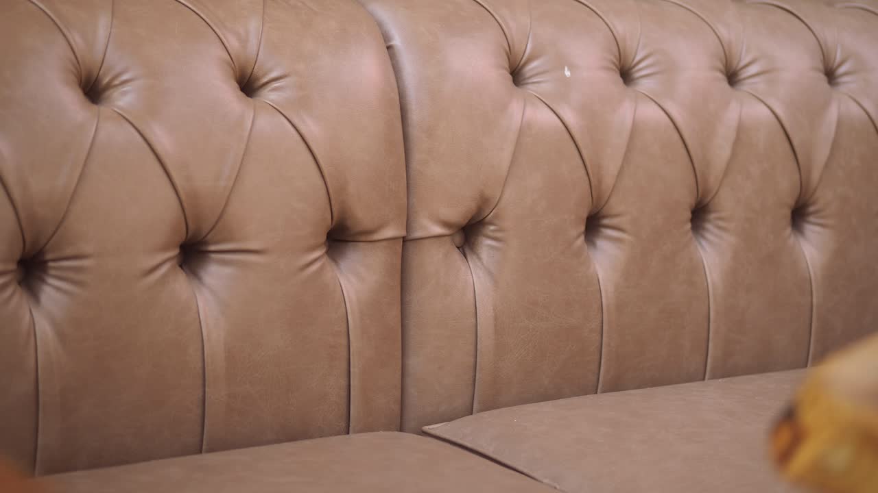 Brown Leather Button Tufted Sofa Detail