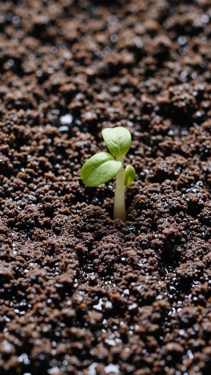 Primo Piano di una Piccola Piantina Verde che Cresce in Terreno Scuro
