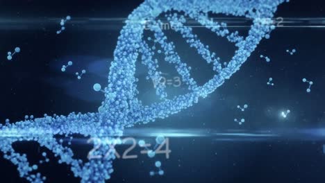 Animation-of-dna-strand-spinning,-molecules-and-medical-data-processing