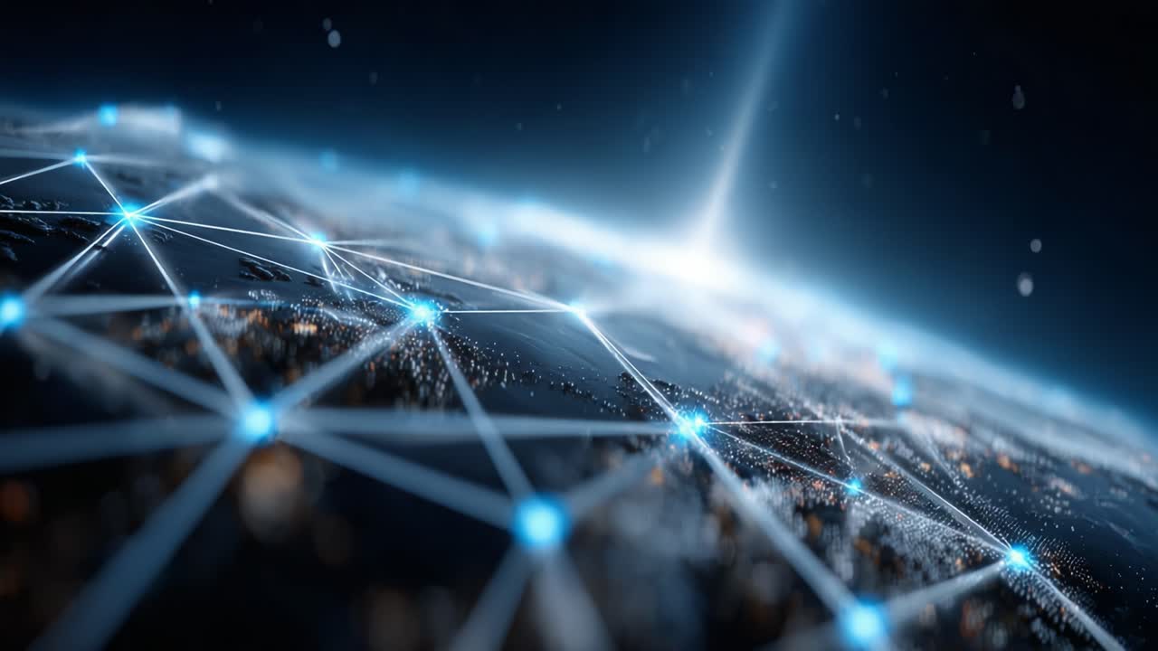A Stunning Perspective on Global Connectivity and Network Architecture as Seen from Space, Showcasing Illuminated Connections Across the Earth's Surface