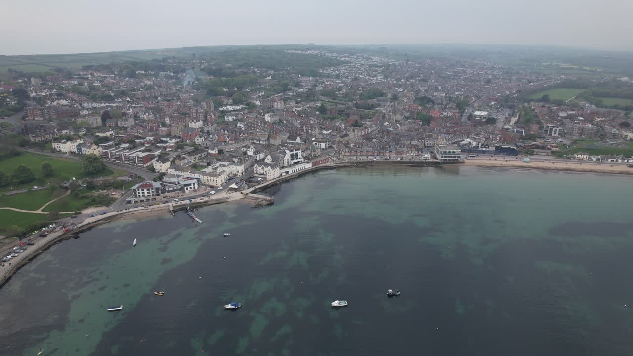 Swanage Dorset  town UK high drone aerial view