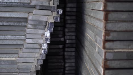 metal recyclables are neatly arranged. appearance is old. truck shot from right to left.