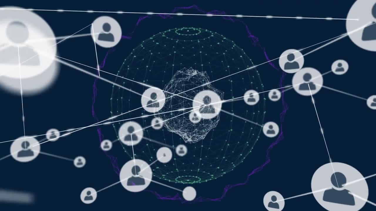 프로필 아이콘의 애니메이션은 지구를 형성하는 점에서 추상적인 패턴 위에 선으로 연결되어 있습니다.