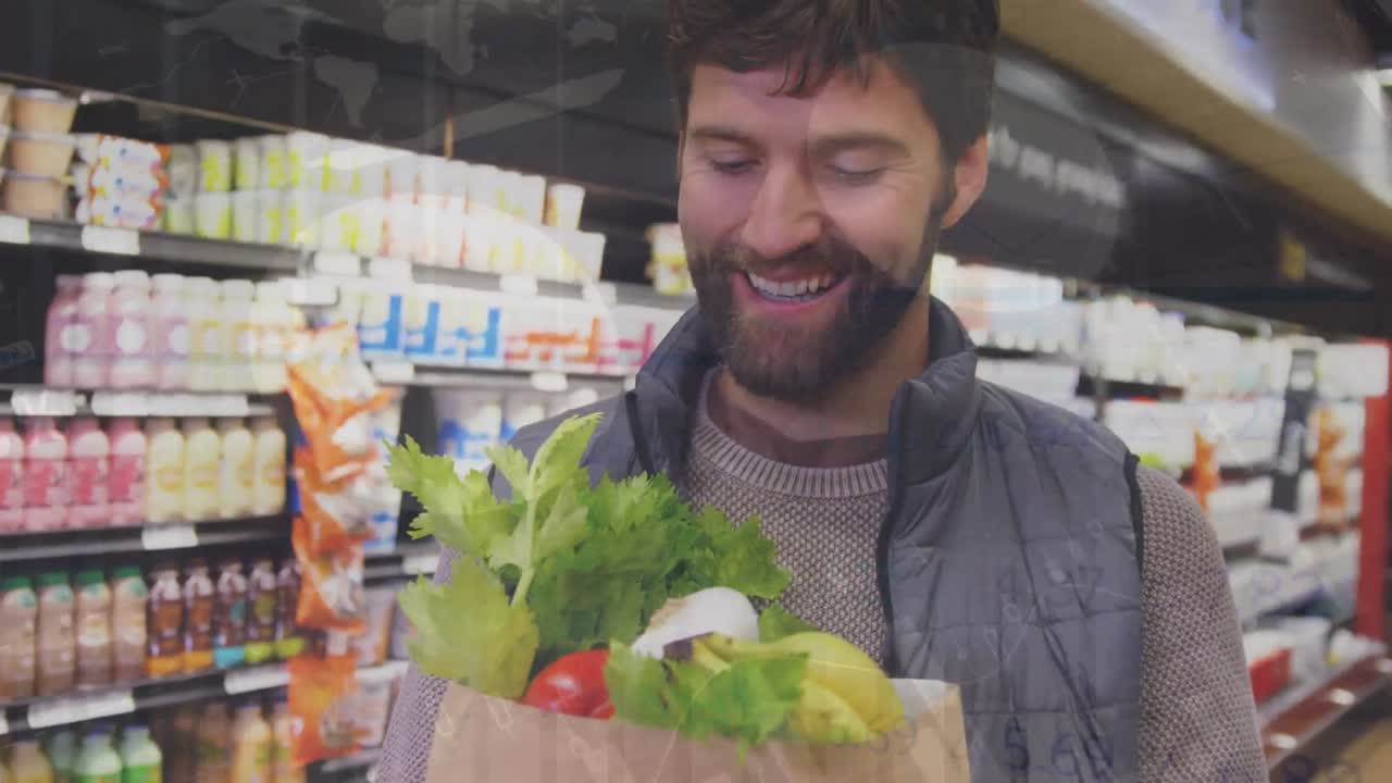 animación del procesamiento de datos financieros sobre las compras de hombres caucásicos