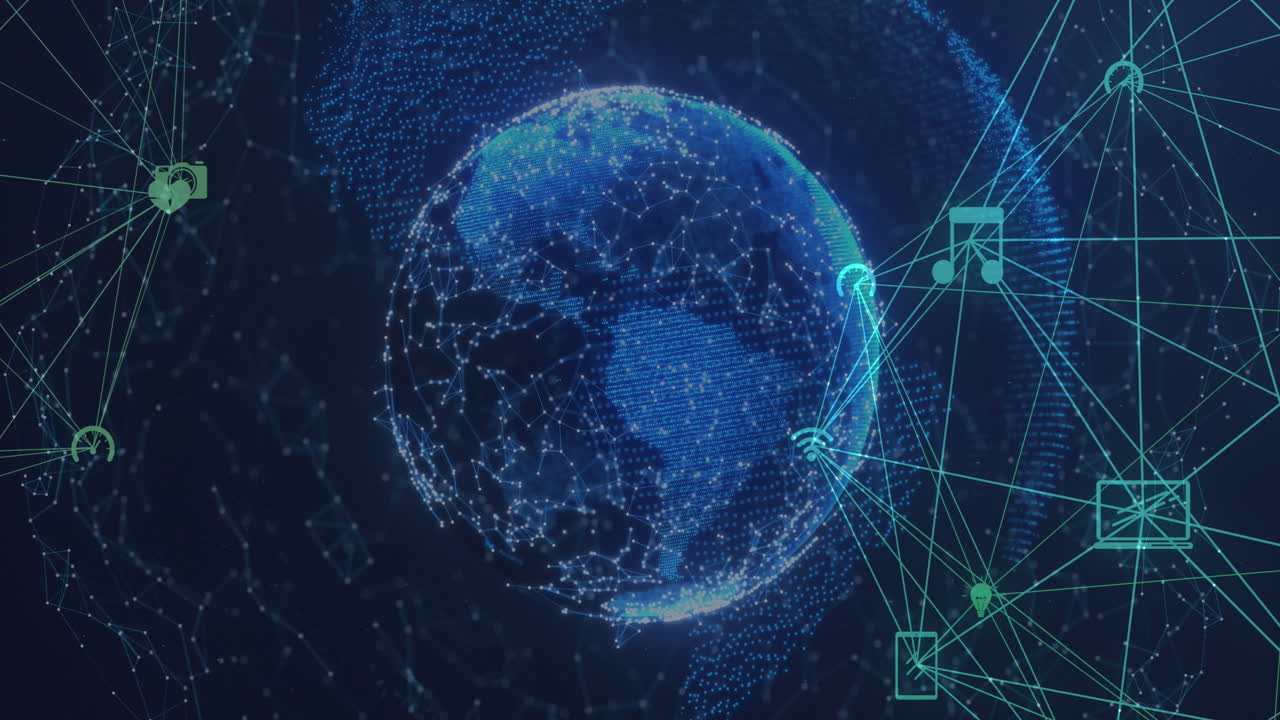 Animation of network of connections data processing over globe
