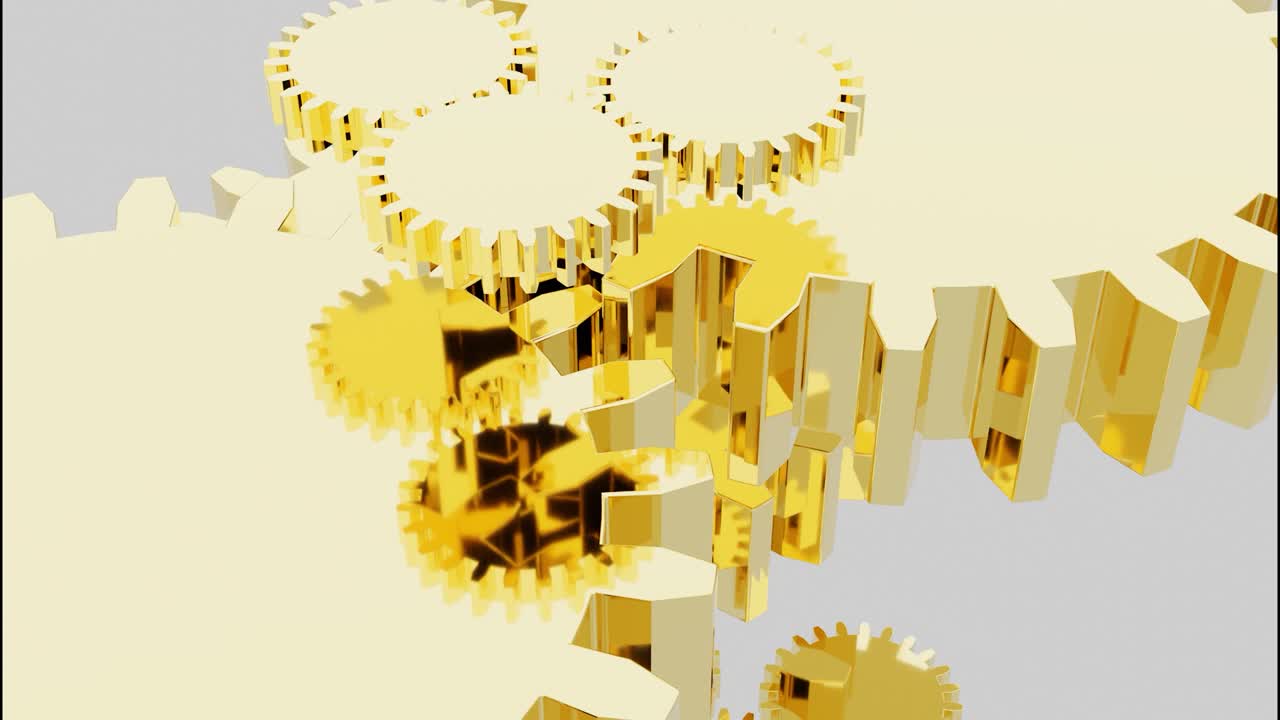 анимация золотого зубчатого колеса. механика и инженерия. дизайн. абстрактные вращающиеся детали рабочей машины, бесшовная петля