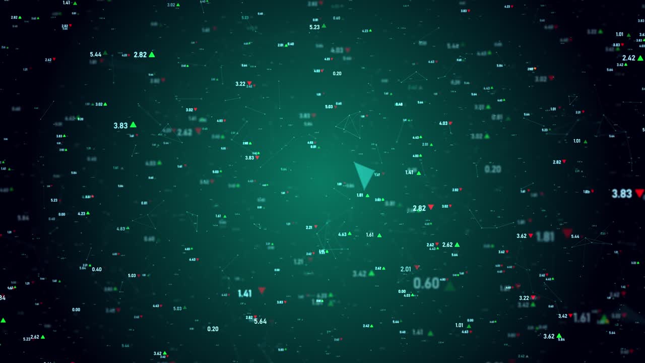 Animating Numbers and Connected Dots. Algorithms and Data Structures Concept over Dark Background