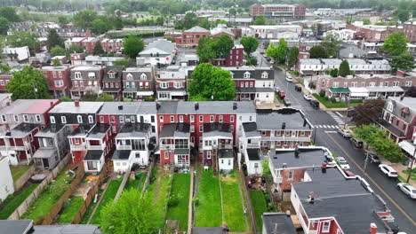 aerial truck shot of city houses