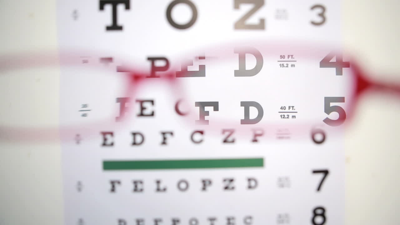 gafas tratando de leer letras en la prueba de lectura