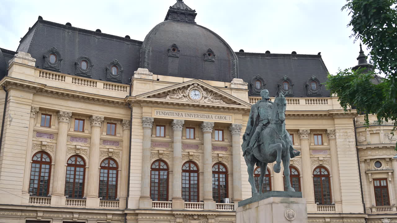 The facade of the Central University Library Carol I in Bucharest, Romania
