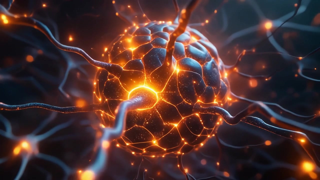 Glowing Neural Network Connection in Biological Brain Structure