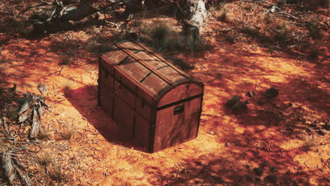 Closed-wooden-treasure-chest-on-sandy-beach