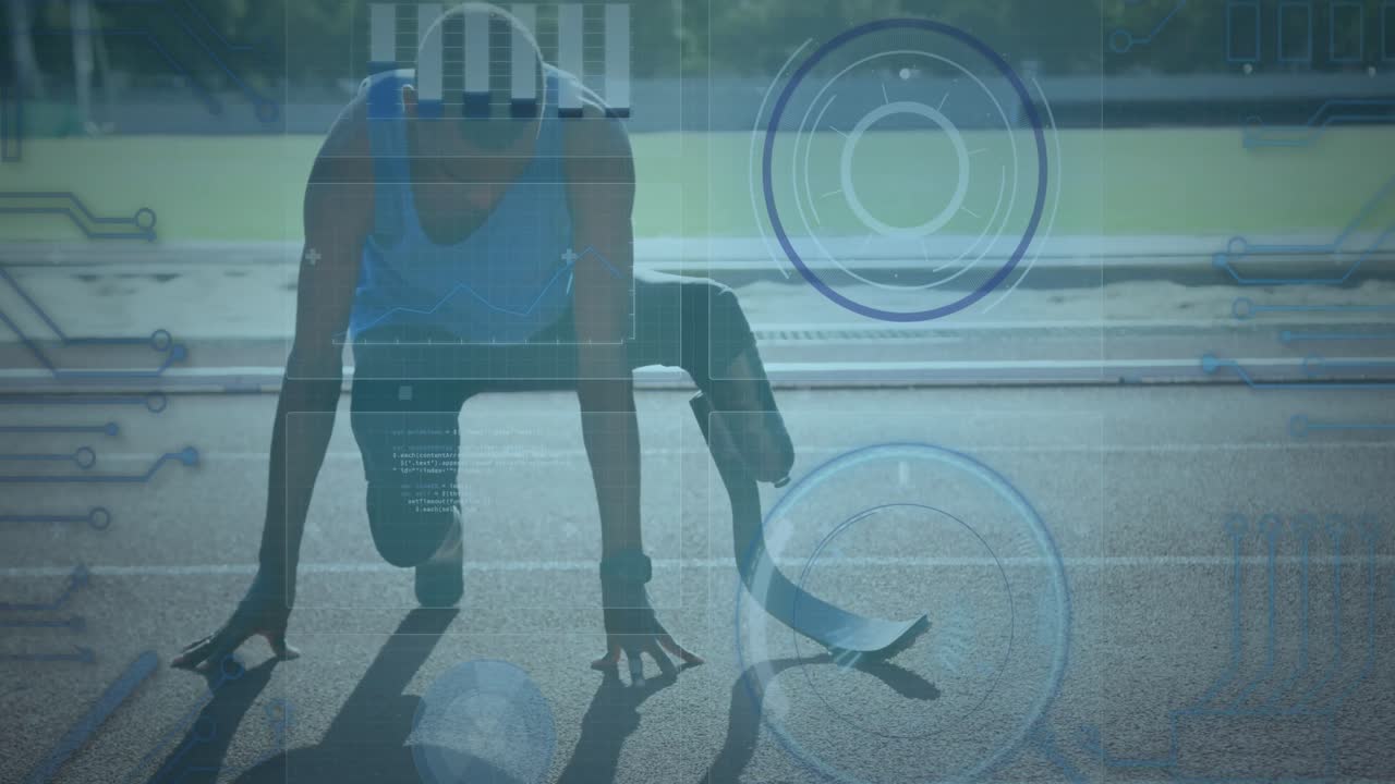 animación del procesamiento de datos sobre un corredor afroamericano discapacitado