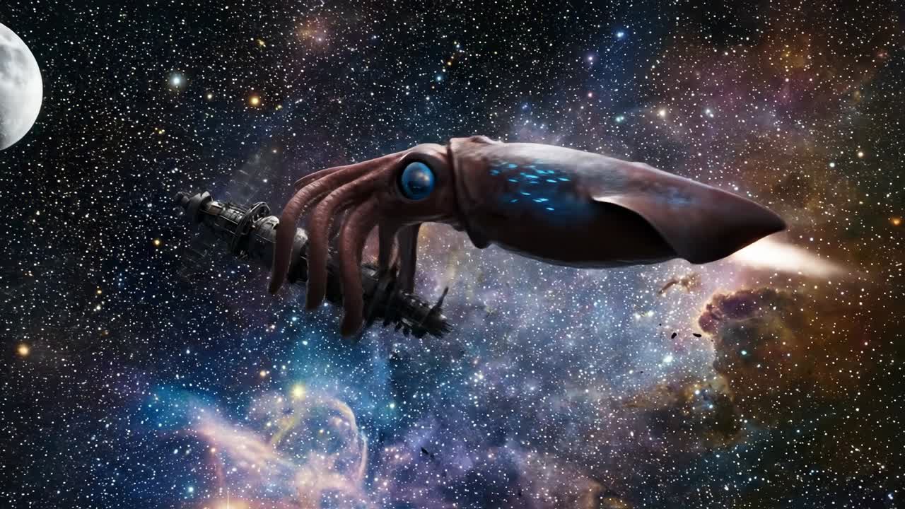 Giant Space Squid Releases Satellite and Propels Through Cosmic Galaxy