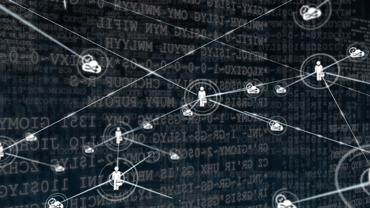 Connectors moving and digital data on black background